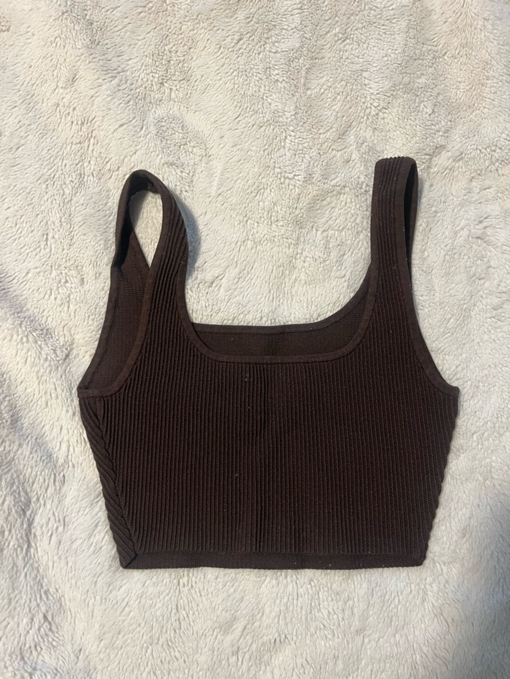 Babaton Ribbed Square-Neck Crop Tank - Brown